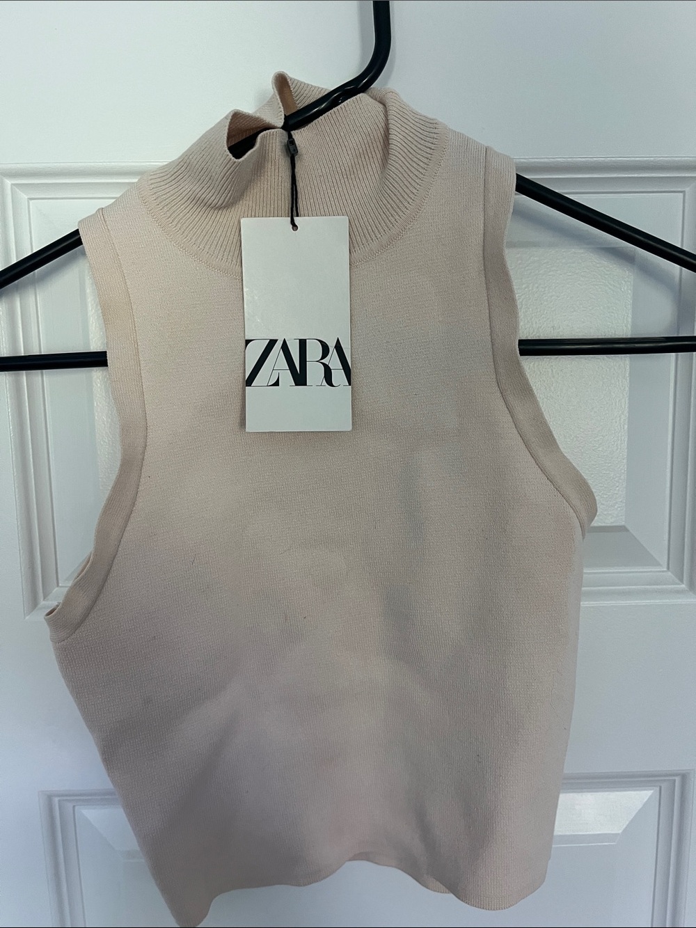 ZARA Sleeveless Mock Neck Tank in Pale Beige